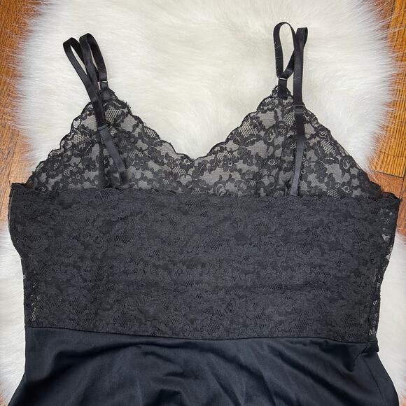 Vintage Fray Pruf 1950s Black Lace Slip Dress Side Zip Lingerie Glam 37" Bust - Picture 4 of 16